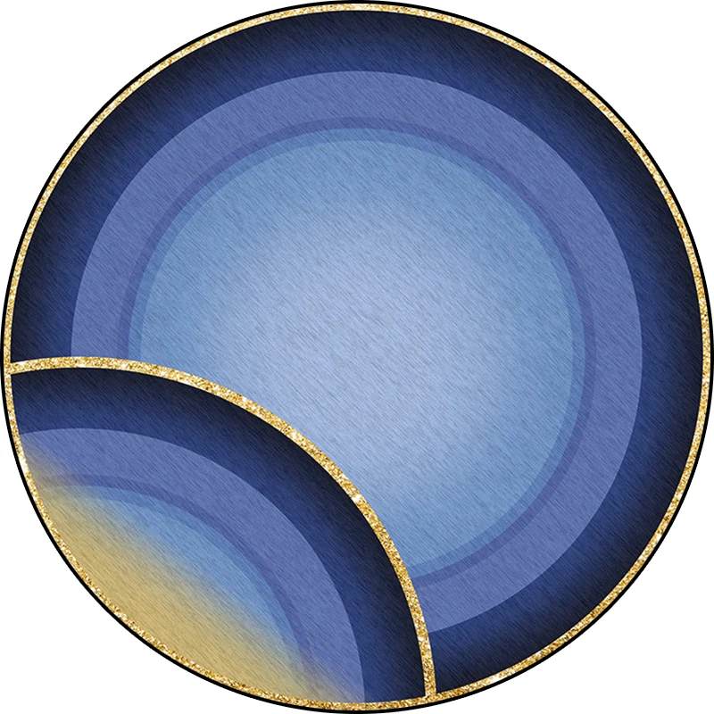 Blauer moderner Teppich aus Polyester mit Ombre-Muster und konzentrischen Kreisen, waschbarer, rutschfester Teppich für da...