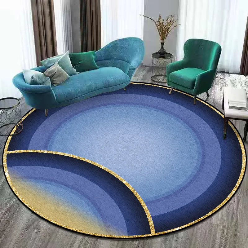 Blauer moderner Teppich aus Polyester mit Ombre-Muster und konzentrischen Kreisen, waschbarer, rutschfester Teppich für da...