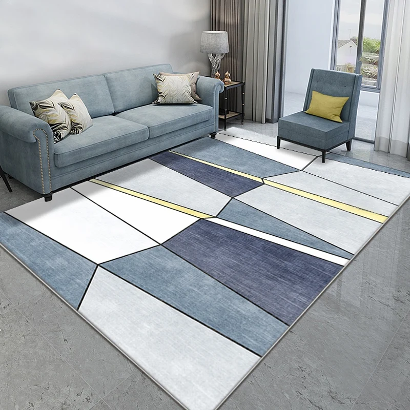 Blauer modernistischer Teppich aus Polyester im Farbblock-Design, haustierfreundlich, waschbar, rutschfester Teppich für d...