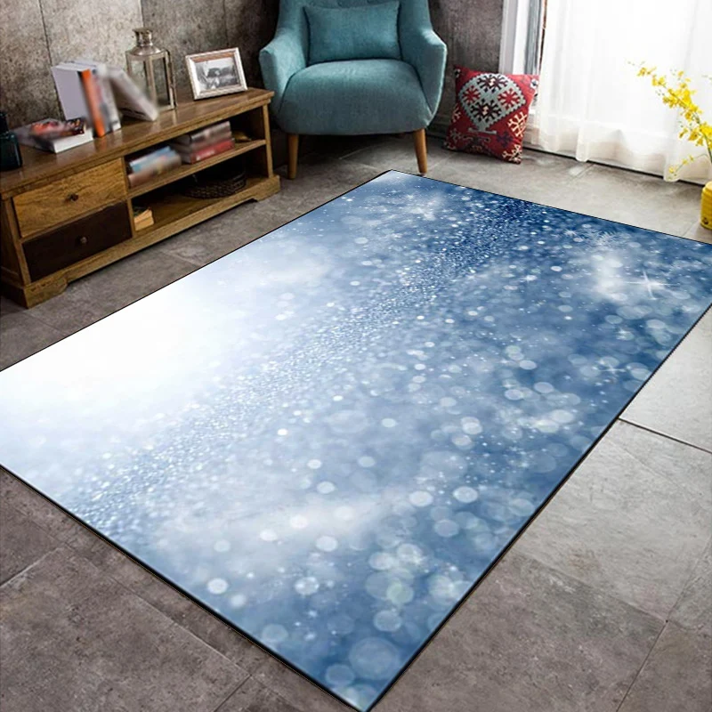 Blauer Schlafzimmerteppich, modernes, glamouröses Muster, waschbarer Teppich aus Polyester mit rutschfester Rückseite Clea...