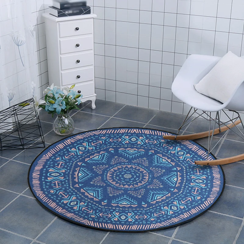 Blauer Schlafzimmerteppich, südwestliches Dreieck, Linienmuster, Teppich, maschinenwaschbarer Polyester-Teppich Clearhalo