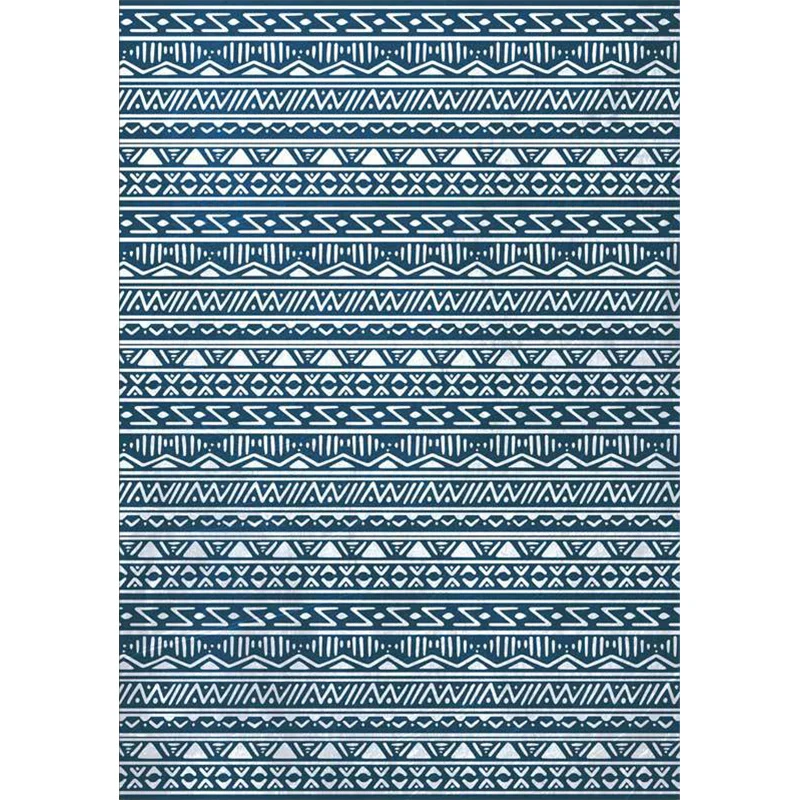 Blauer Schlafzimmerteppich, südwestliches Streifen- und Dreiecksmuster, waschbarer, rutschfester Teppich aus Polyester Cle...