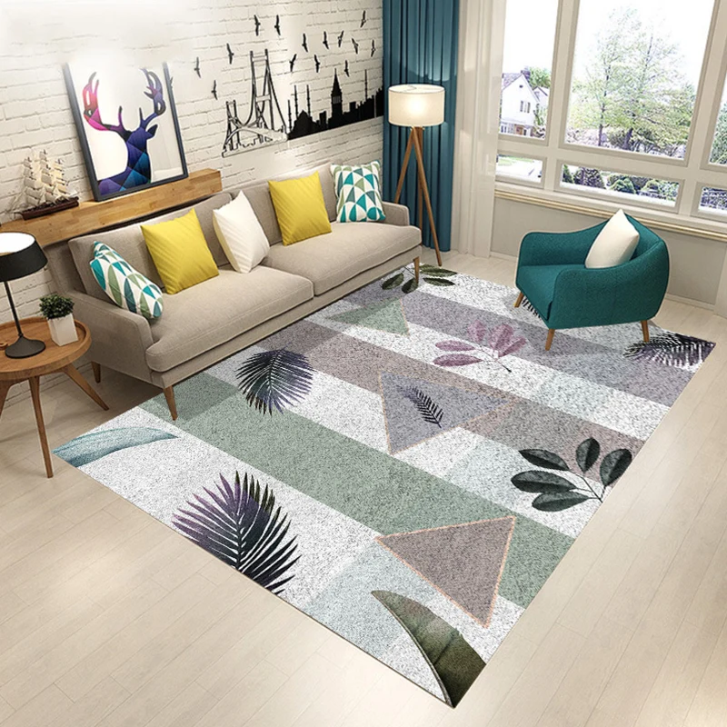 Blauer und brauner Schlafzimmerteppich, moderner Teppich mit botanischem Blumenblattmuster, Polyester, haustierfreundliche...