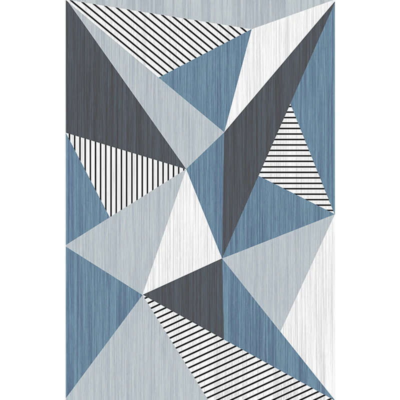 Blauer und grauer modernistischer Teppich aus Polyester mit geometrischem und gestreiftem Muster, haustierfreundlich, wasc...