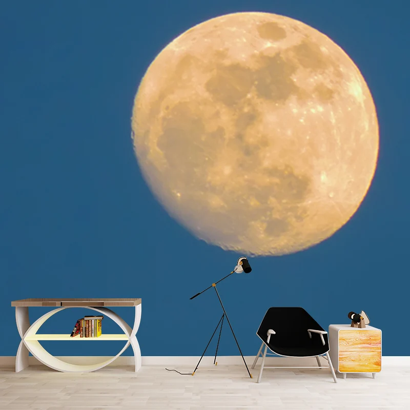Blau-gelbes Gibbous-Mond-Wandbild, Astronomie, modernistische, waschbare Wanddekoration für Schlafzimmer Clearhalo