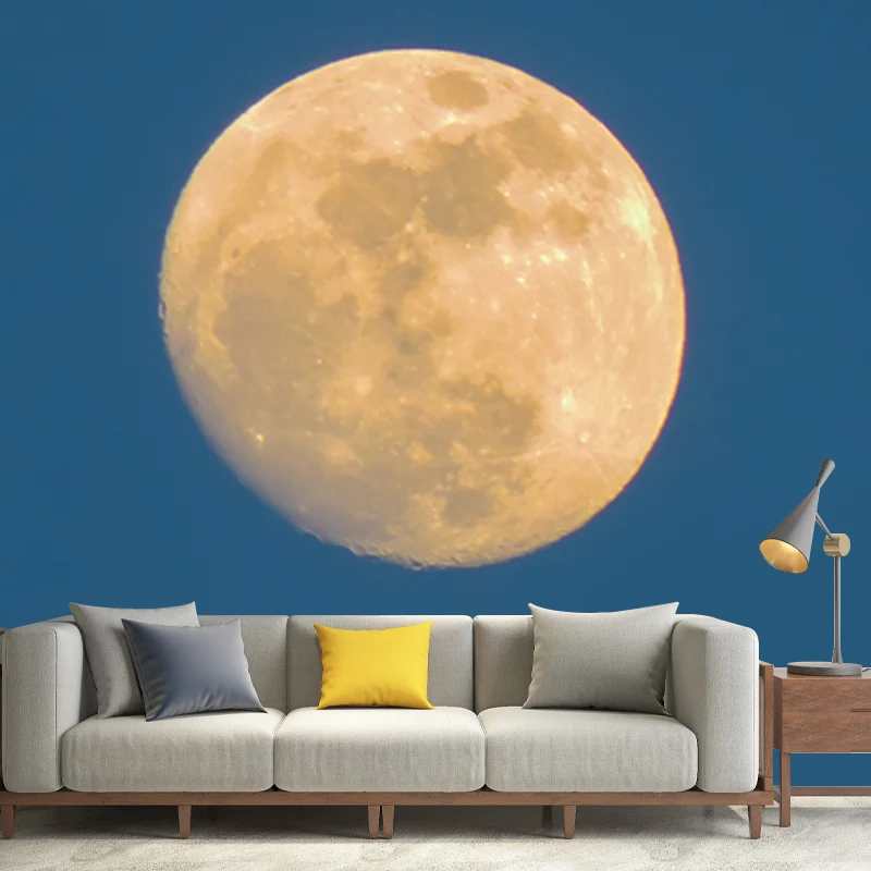 Blau-gelbes Gibbous-Mond-Wandbild, Astronomie, modernistische, waschbare Wanddekoration für Schlafzimmer Clearhalo