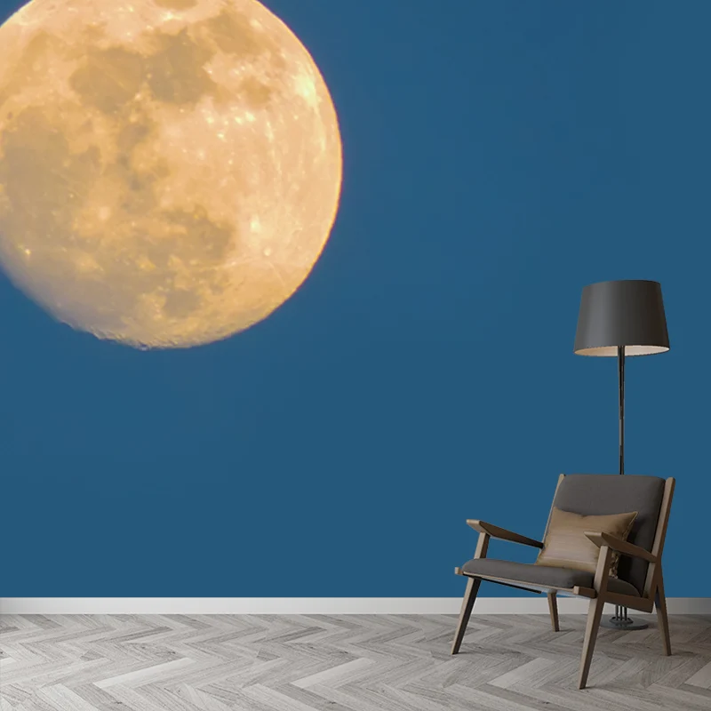 Blau-gelbes Gibbous-Mond-Wandbild, Astronomie, modernistische, waschbare Wanddekoration für Schlafzimmer Clearhalo