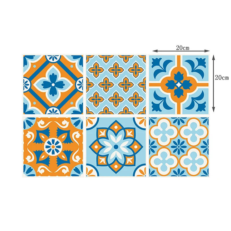 Blau-orangefarbene Bohemian-Tapeten, 7,8 m² große Wandverkleidung mit Blumenmuster für Zuhause, zum Aufkleben Clearhalo
