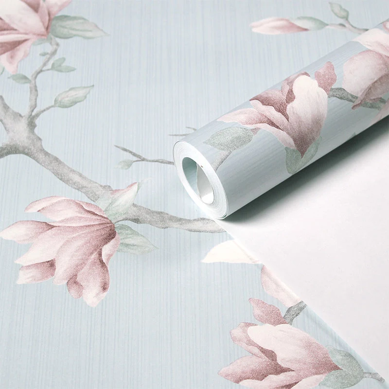 Blühende Magnolien-Wandkunst, Aqua-Vliesstoff-Tapete für Heimdekoration, 20,5 Zoll x 33 Fuß Clearhalo