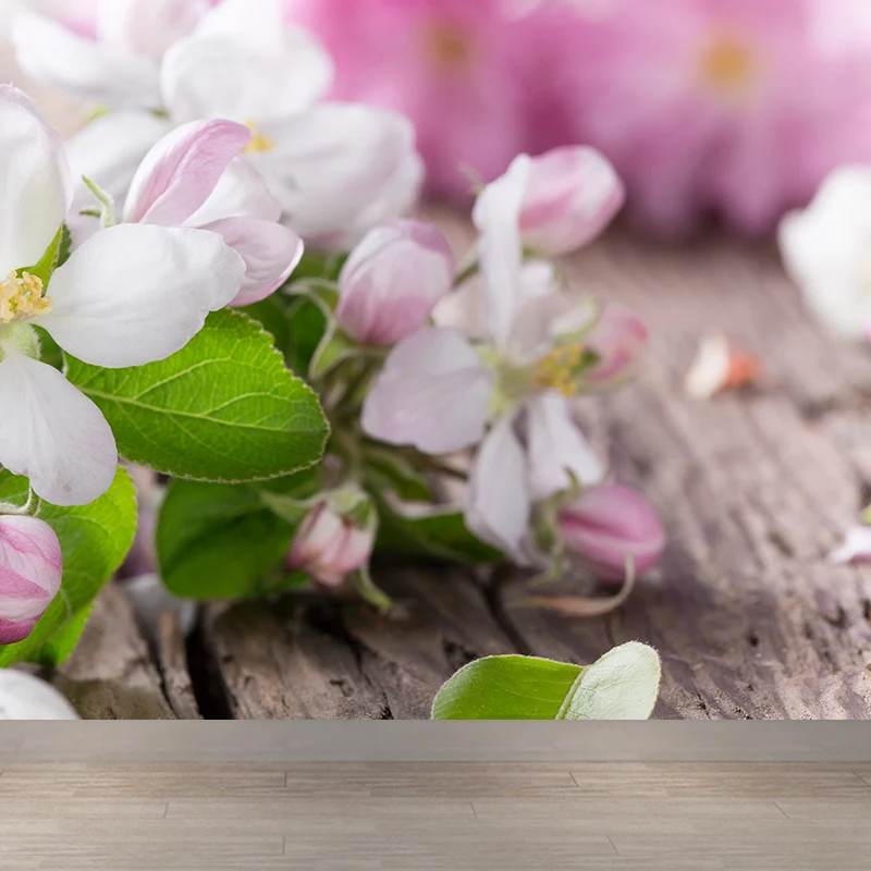 Blumengrafische Wandtapete Rosa, dekorative Wandverkleidung für das Wohnzimmer, nach Maß gefertigt Clearhalo