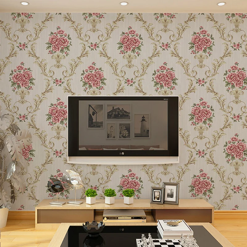 Blumen-Pfingstrosen-Tapetenrolle, ländliche Vinyl-Wandkunst sanften Farben für Schlafzimmer Clearhalo