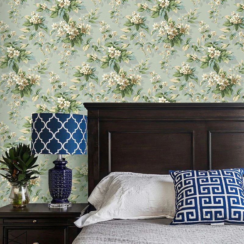 Blumen-Tapetenrolle, Landschaftspapier-Wanddekoration Grün und Weiß für Schlafzimmer Clearhalo