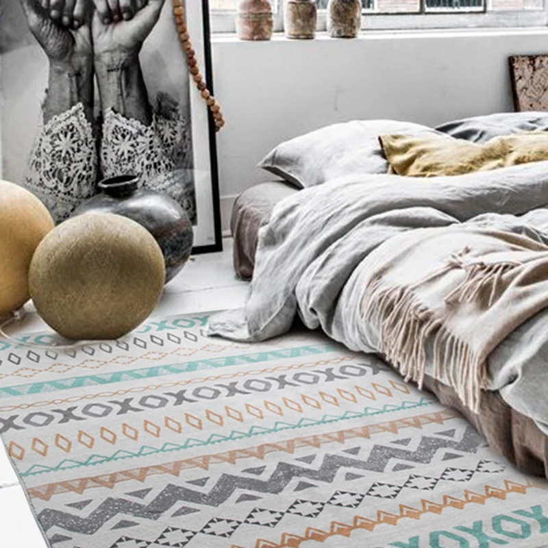 Boho-Chic Wave Diamond Triangle-Teppich Hellgrün, Bohemian-Teppich, Polyester-Teppich mit rutschfester Rückseite für das A...