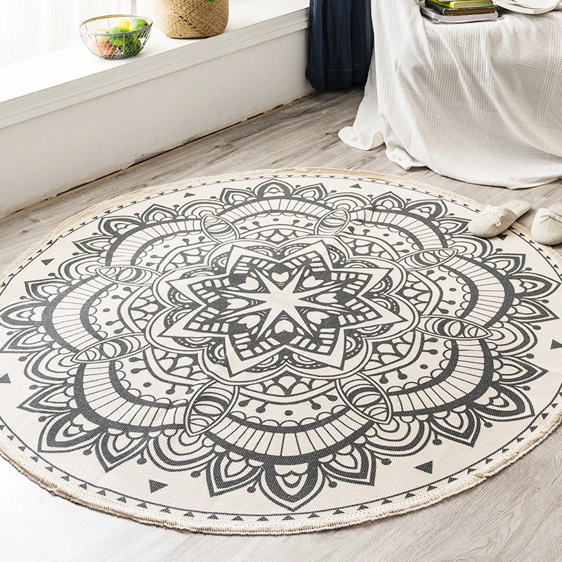 Boho-Mandala-Teppich, mehrfarbiger Baumwollteppich, haustierfreundlicher Teppich für Schlafzimmer Clearhalo