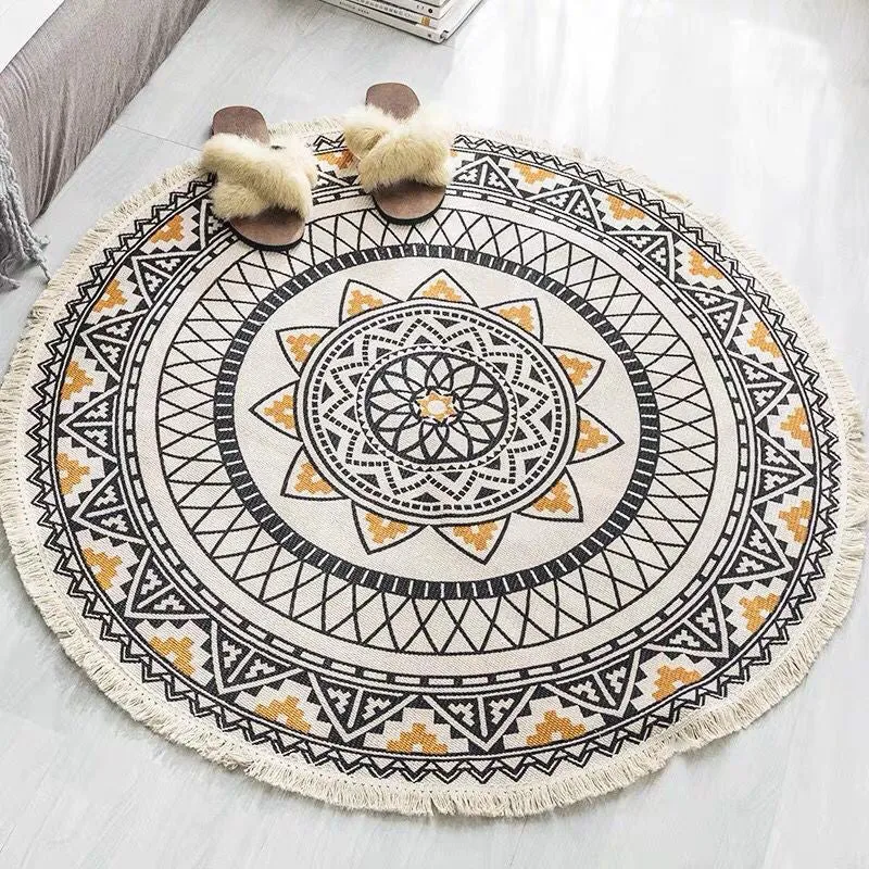 Boho-Mandala-Teppich, mehrfarbiger Baumwollteppich, haustierfreundlicher Teppich für Schlafzimmer Clearhalo