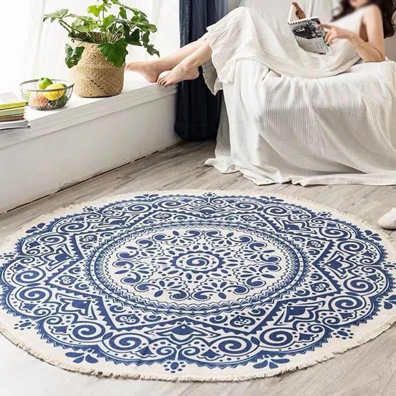 Boho-Mandala-Teppich, mehrfarbiger Baumwollteppich, haustierfreundlicher Teppich für Schlafzimmer Clearhalo