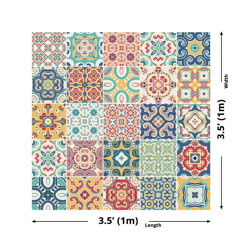 Boho-Mosaikfliesen-Tapetenset, orange Blumen-Wanddekoration für die Küche, selbstklebend Clearhalo