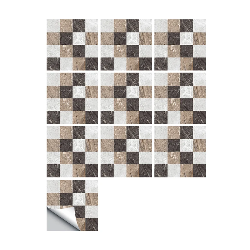 Boho-Schachbrett-Tapetenpaneele, 10 Stück, graues Marmor-Mosaik, Wanddekoration, selbstklebend Clearhalo