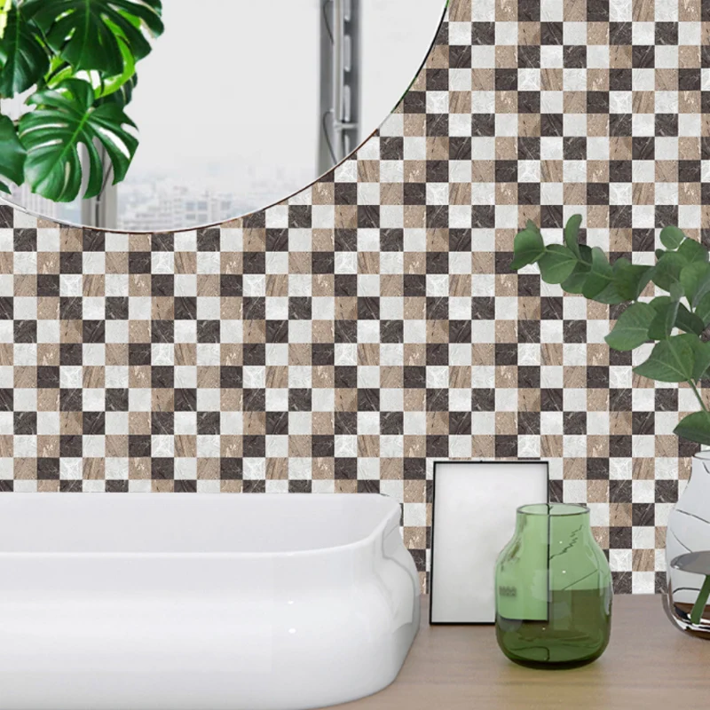 Boho-Schachbrett-Tapetenpaneele, 10 Stück, graues Marmor-Mosaik, Wanddekoration, selbstklebend Clearhalo