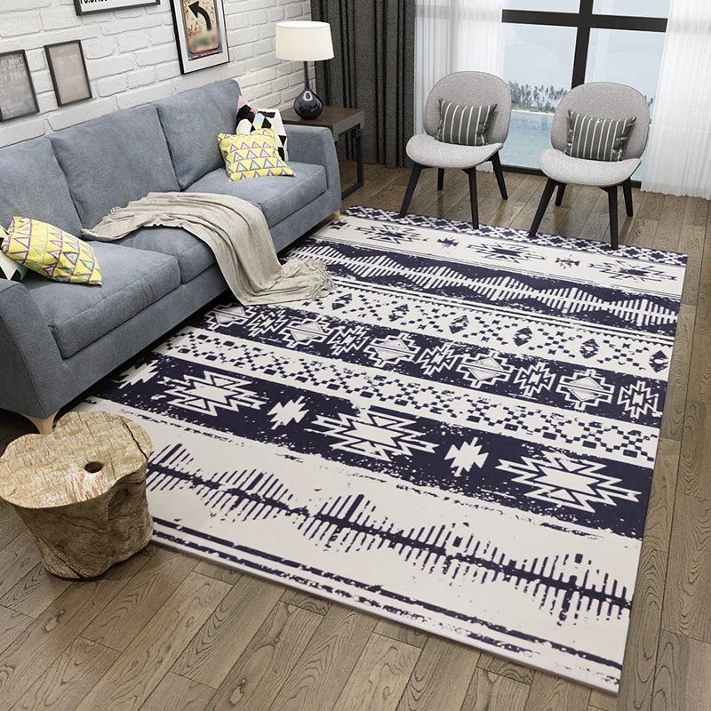 Boho-Wohnzimmerteppich, mehrfarbig, geografisch bedruckter Flächenteppich, synthetischer, schmutzabweisender, waschbarer,...