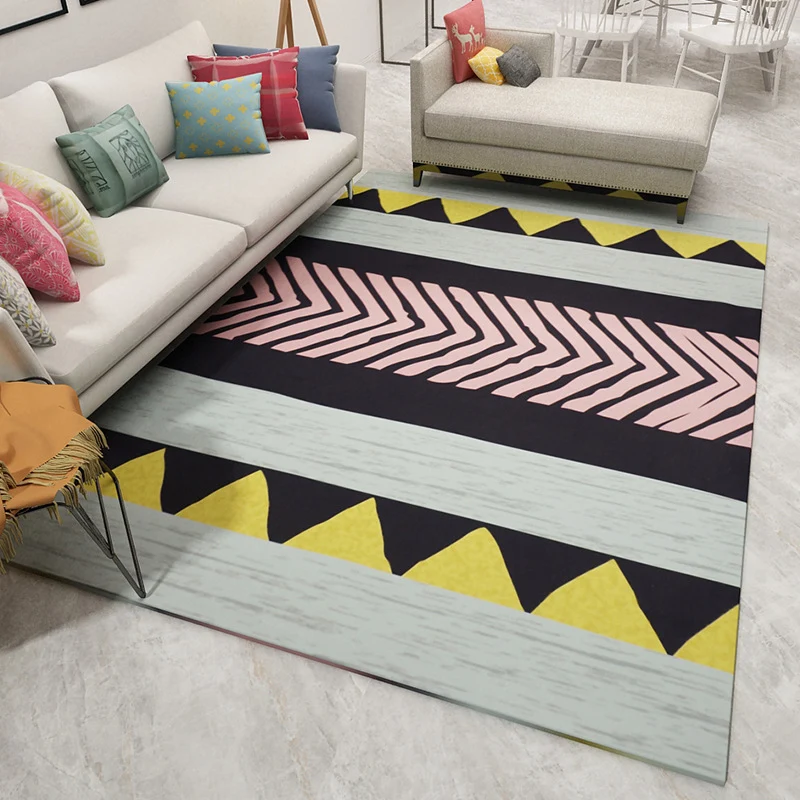 Boho-Wohnzimmerteppich, mehrfarbig, geografisch bedruckter Flächenteppich, synthetischer, schmutzabweisender, waschbarer,...