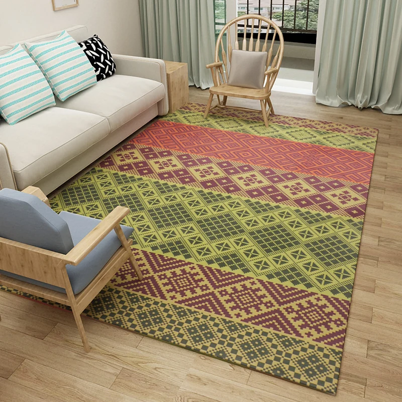 Boho-Wohnzimmerteppich, mehrfarbig, geografisch bedruckter Flächenteppich, synthetischer, schmutzabweisender, waschbarer,...