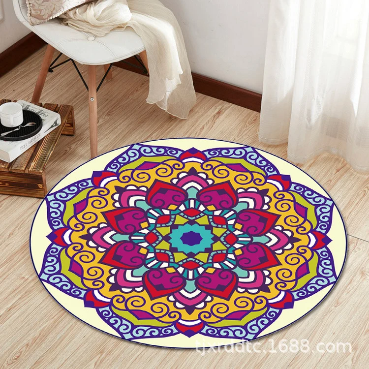 Boho-Wohnzimmerteppich, mehrfarbiger Teppich mit Blumenmuster, Synthetik, schmutzabweisend, rutschfest, haustierfreundlich...