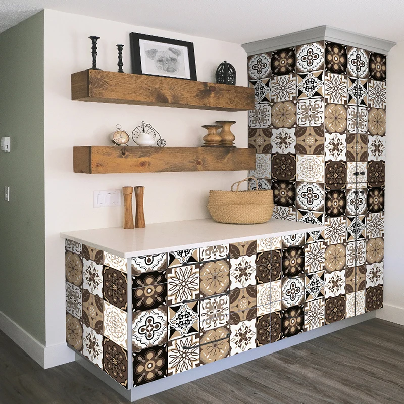 Braune Mandala-Tapete, florales Bohemia-Wanddekor zum Abziehen und Aufkleben für das Wohnzimmer Clearhalo