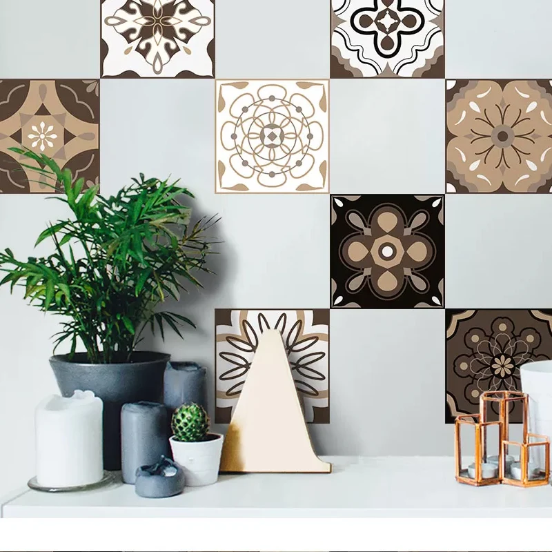 Braune Mandala-Tapete, florales Bohemia-Wanddekor zum Abziehen und Aufkleben für das Wohnzimmer Clearhalo