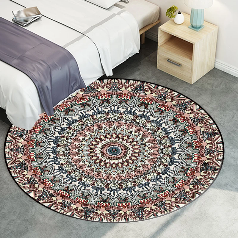 Brauner marokkanischer Teppich aus Polyester mit Blumenmuster, waschbarer, rutschfester Teppich für das Wohnzimmer Clearhalo