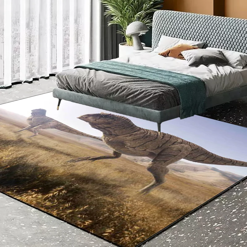 Brauner Neuheitsteppich aus Polyester mit Dinosauriermuster, waschbarer, rutschfester Teppich für das Wohnzimmer Clearhalo