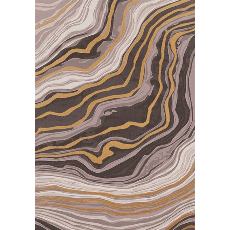 Brauner Schlafzimmerteppich, modernistischer Teppich mit Wirbelstreifenmuster, waschbarer Polyester-Teppich mit rutschfest...