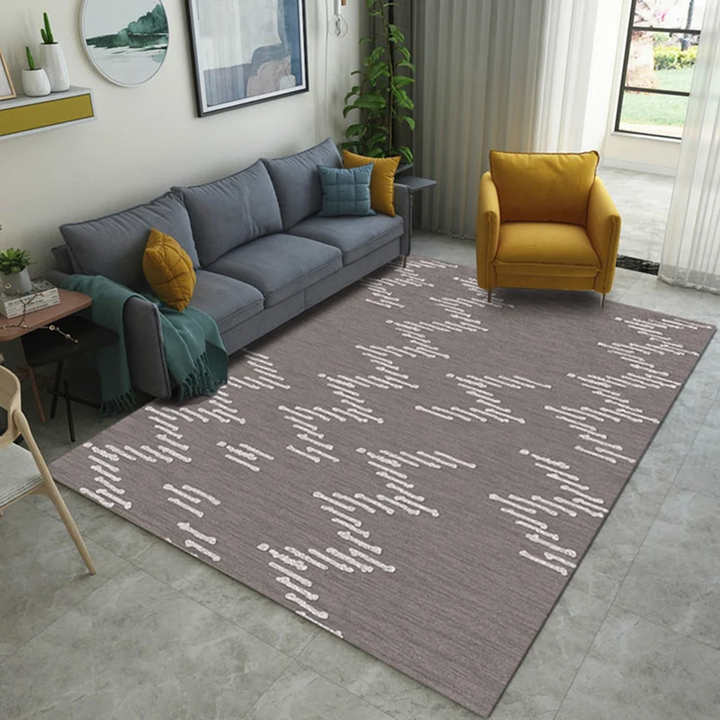 Brauner Wohnzimmerteppich mit geometrischem Streifenmuster, waschbarer Teppich aus Polyester Clearhalo