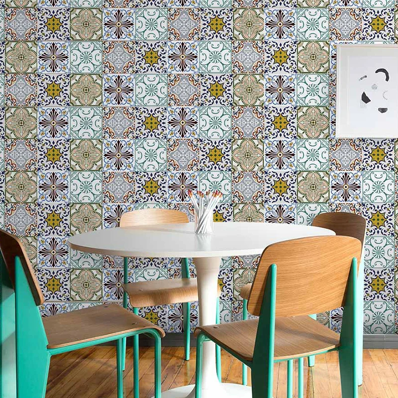 Braunes Blumen-Tapetenpaneel-Set, Mosaikfliesen, selbstklebende Bohemia-Wanddekoration für das Esszimmer Clearhalo