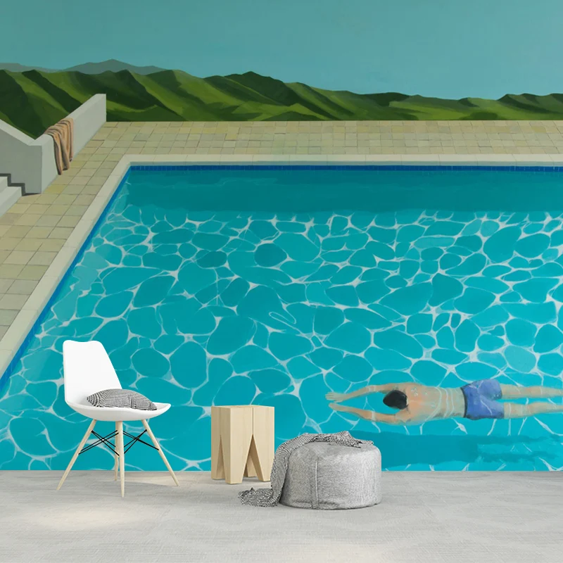 Brustschwimmen-Wandbild-Tapete, blaue künstlerische Wandverkleidung für das Wohnzimmer Clearhalo