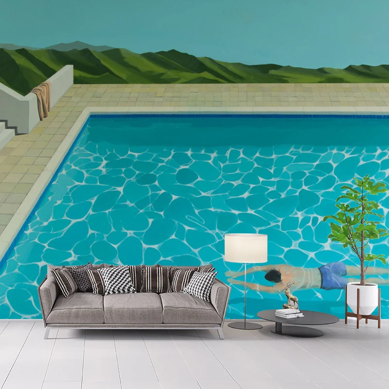 Brustschwimmen-Wandbild-Tapete, blaue künstlerische Wandverkleidung für das Wohnzimmer Clearhalo
