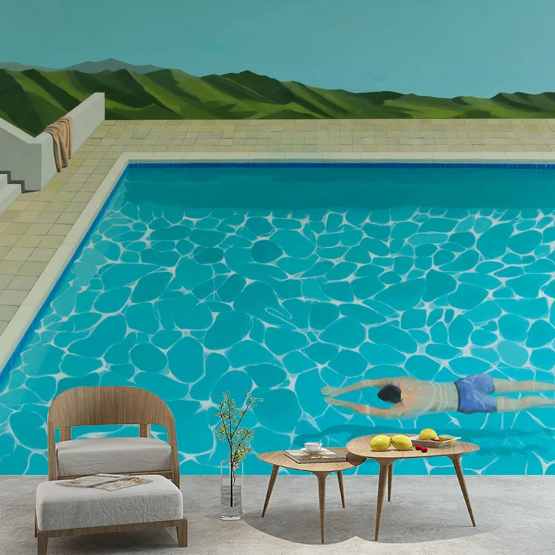 Brustschwimmen-Wandbild-Tapete, blaue künstlerische Wandverkleidung für das Wohnzimmer Clearhalo