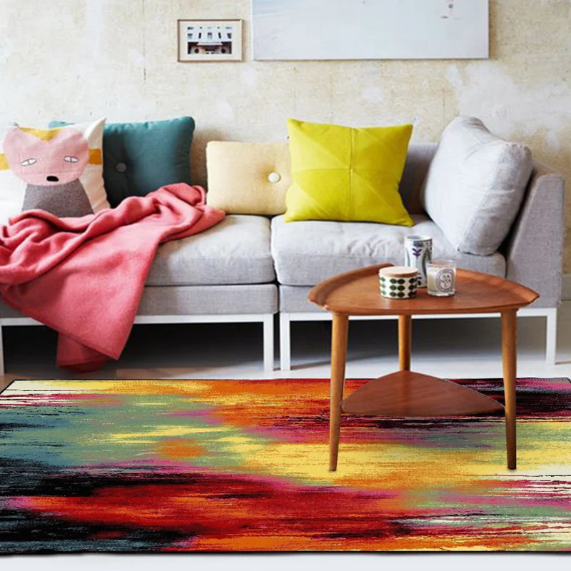 Bunter Schlafzimmerteppich, moderner Teppich mit abstraktem Malereimuster, Polyester-Teppich mit rutschfester Rückseite Cl...