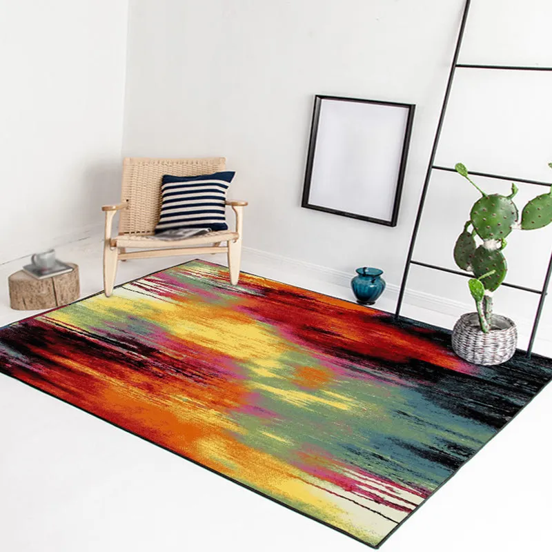 Bunter Schlafzimmerteppich, moderner Teppich mit abstraktem Malereimuster, Polyester-Teppich mit rutschfester Rückseite Cl...