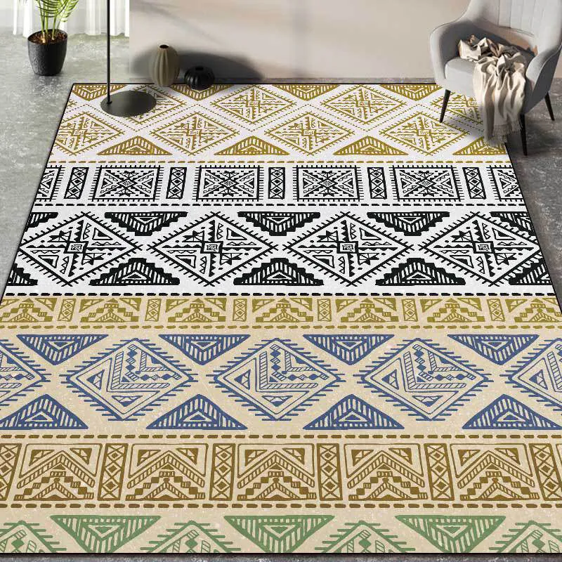 Bunter Schlafzimmerteppich, südwestliche Geometrie, gestreift, Rautenmuster, Teppich aus Polyester, maschinenwaschbar Clea...