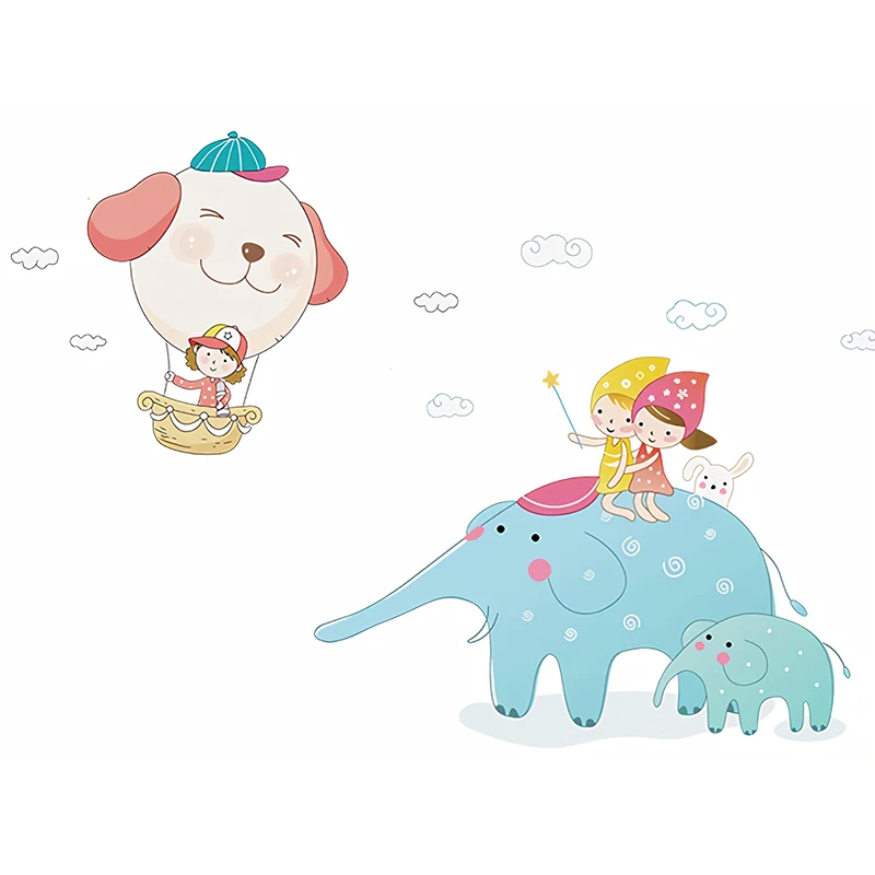 Cartoon-Elefant-Wandaufkleber für Kinder, personalisierte Wandkunst Blau und Weiß Clearhalo