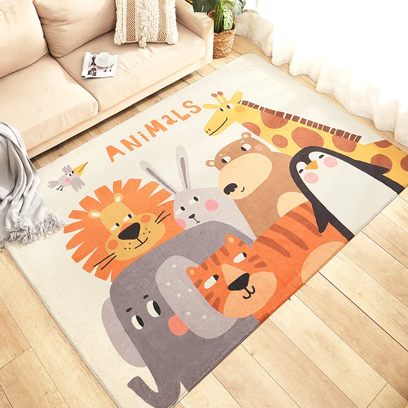 Cartoon-Zoo-Teppich, mehrfarbiger Polyester-Teppich, rutschfeste Rückseite, schmutzabweisender Teppich für Kinderzimmer Cl...