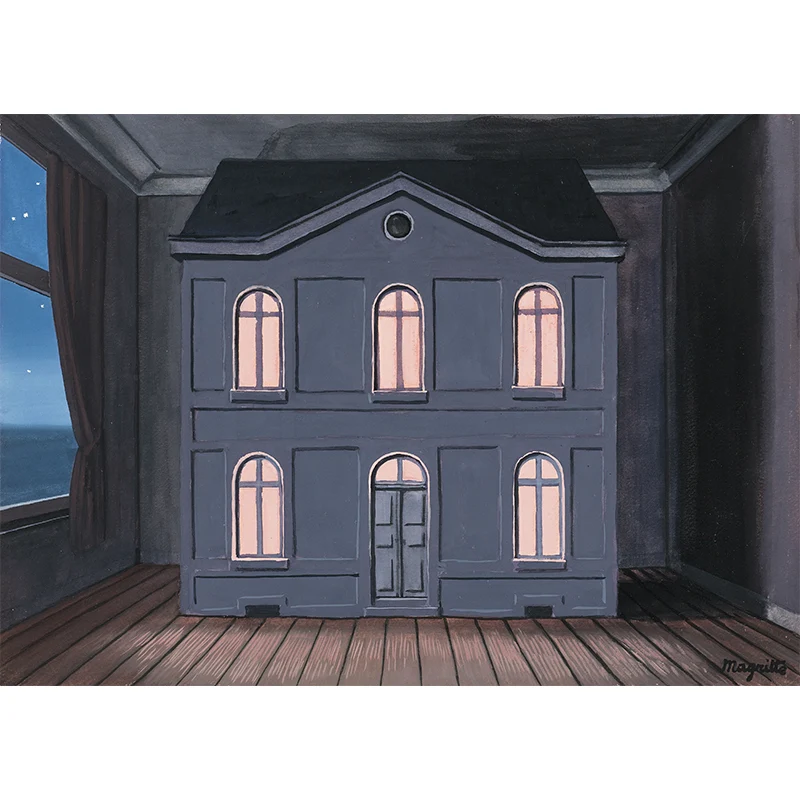 Casa De Rene Magritte Murals Tapete Grau-Blau, Wandkunst im Surrealismus-Stil für Zuhause Clearhalo