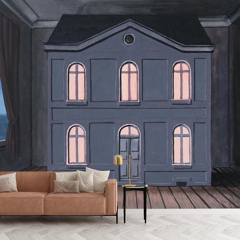 Casa De Rene Magritte Murals Tapete Grau-Blau, Wandkunst im Surrealismus-Stil für Zuhause Clearhalo