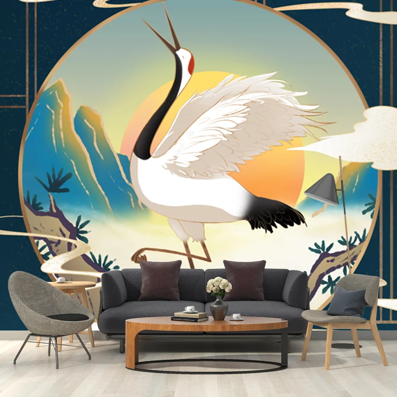 Chinesischer Halcyon-Tanz-Wandaufkleber, blau, feuchtigkeitsbeständig, Wandkunst für Wohnzimmer Clearhalo