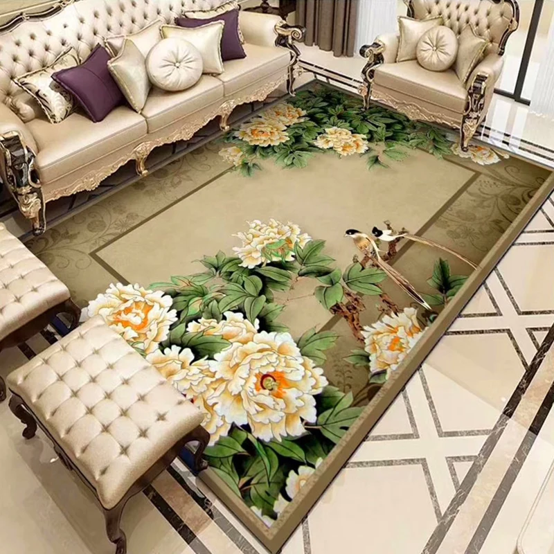 Chinoiserie-Blumenteppich, mehrfarbiger Polypropylen-Teppich, rutschfeste Unterseite, haustierfreundlich, pflegeleichter I...