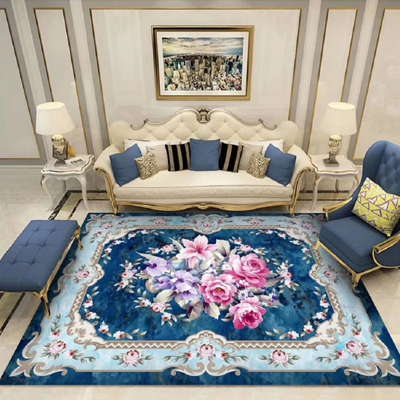 Chinoiserie-Blumenteppich, mehrfarbiger Polypropylen-Teppich, rutschfeste Unterseite, haustierfreundlich, pflegeleichter I...