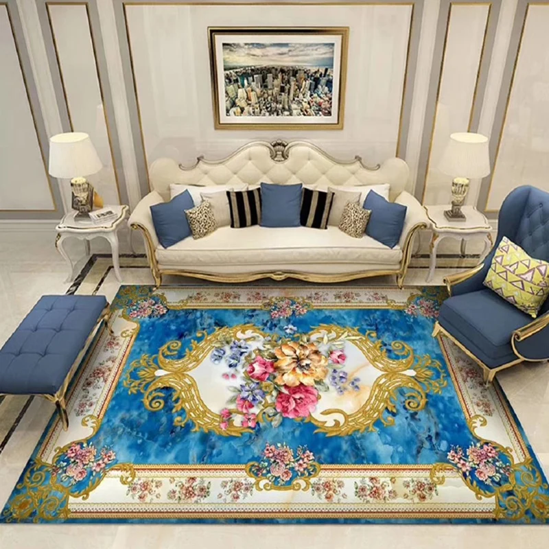 Chinoiserie-Blumenteppich, mehrfarbiger Polypropylen-Teppich, rutschfeste Unterseite, haustierfreundlich, pflegeleichter I...