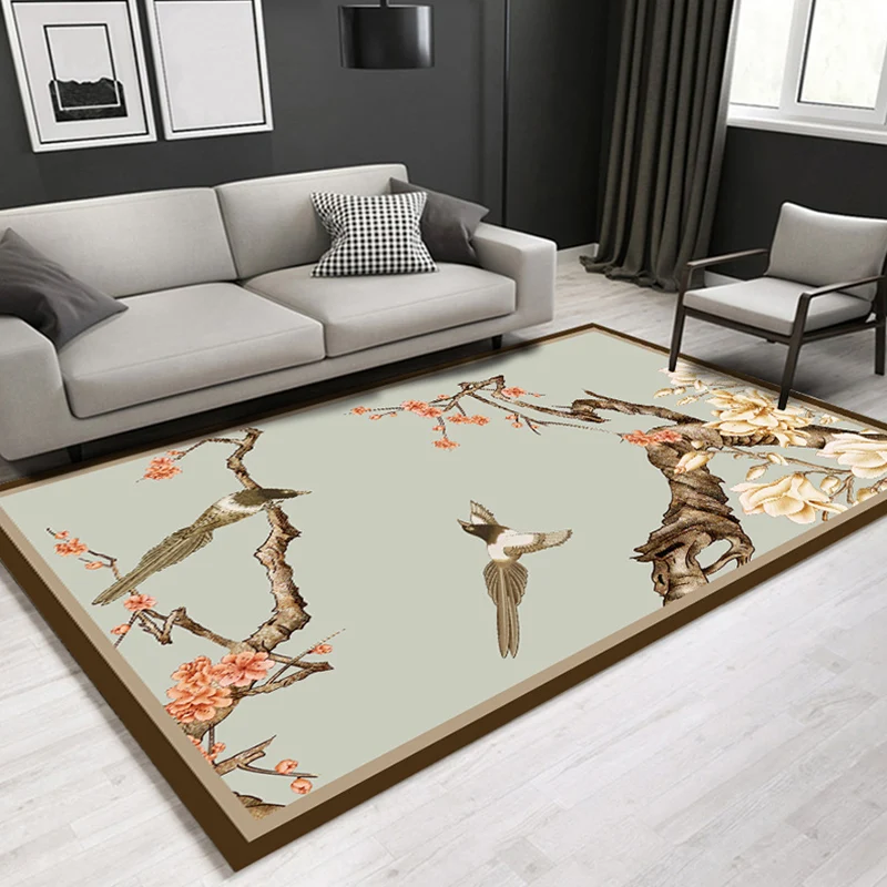Chinoiserie-Teppich mit Blumenmuster, mehrfarbiger Synthetik-Innenteppich, rutschfeste Rückseite, pflegeleichter Teppich f...