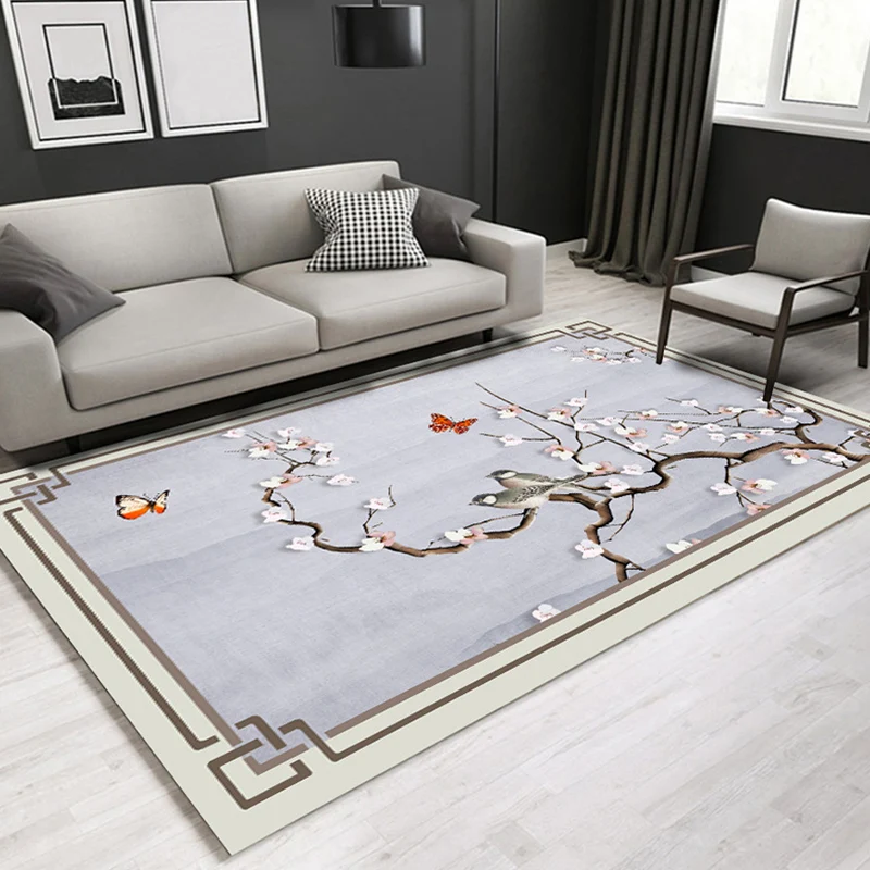 Chinoiserie-Teppich mit Blumenmuster, mehrfarbiger Synthetik-Innenteppich, rutschfeste Rückseite, pflegeleichter Teppich f...